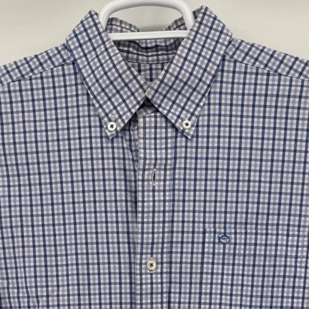 Southern Tide Mens Medium Blue Gingham Check Long Sleeve Button Down Shirt Logo